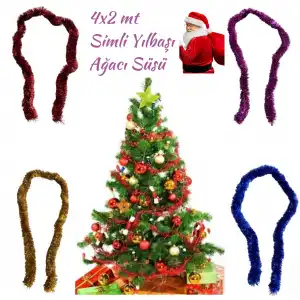 4lü Simli Yılbaşı Çam Ağacı Süsleri - 8 mt