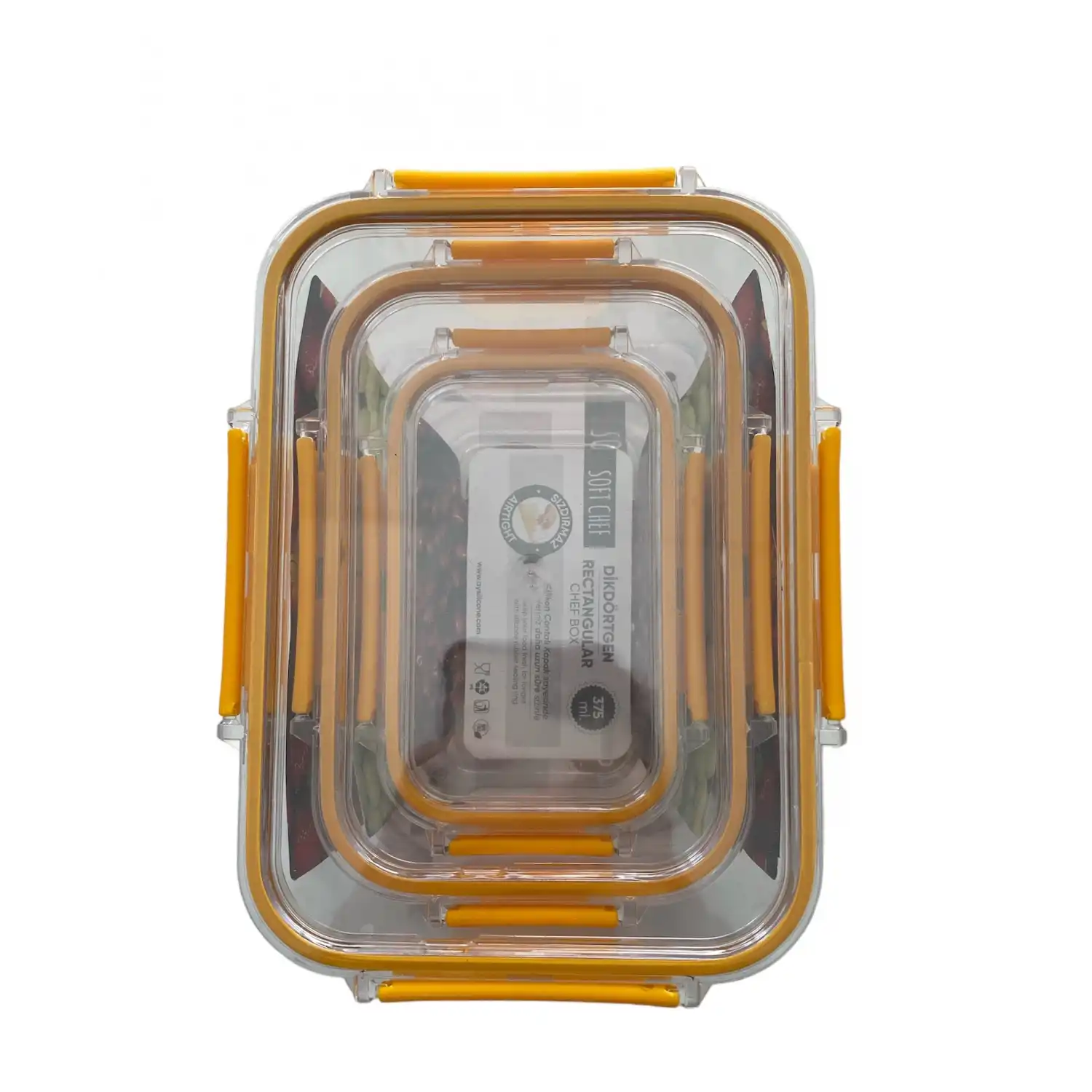 3lü Set Dikdörtgen Kilitli Saklama Kabı - 1700 ML- 900 ML - 375 ML