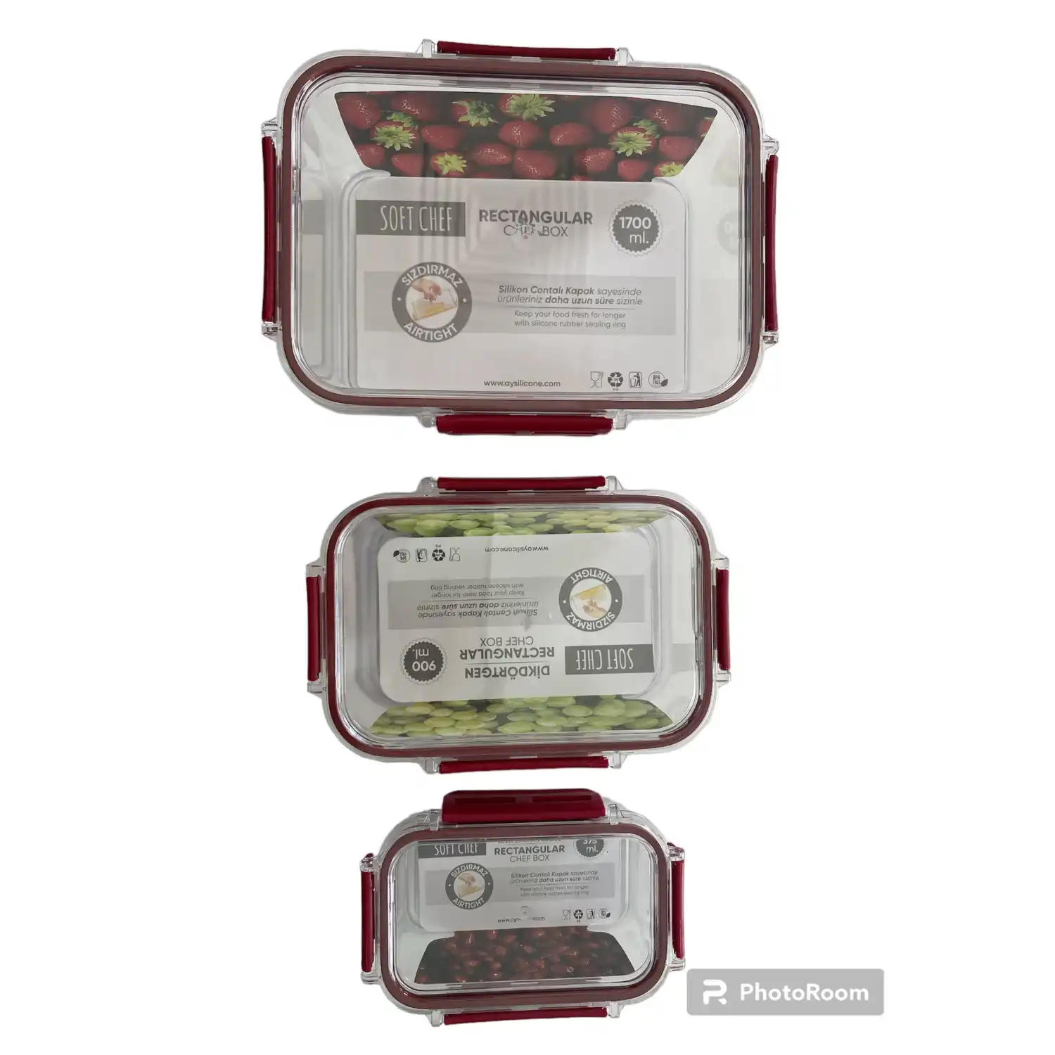 3lü Set Dikdörtgen Kilitli Saklama Kabı - 1700 ML- 900 ML - 375 ML