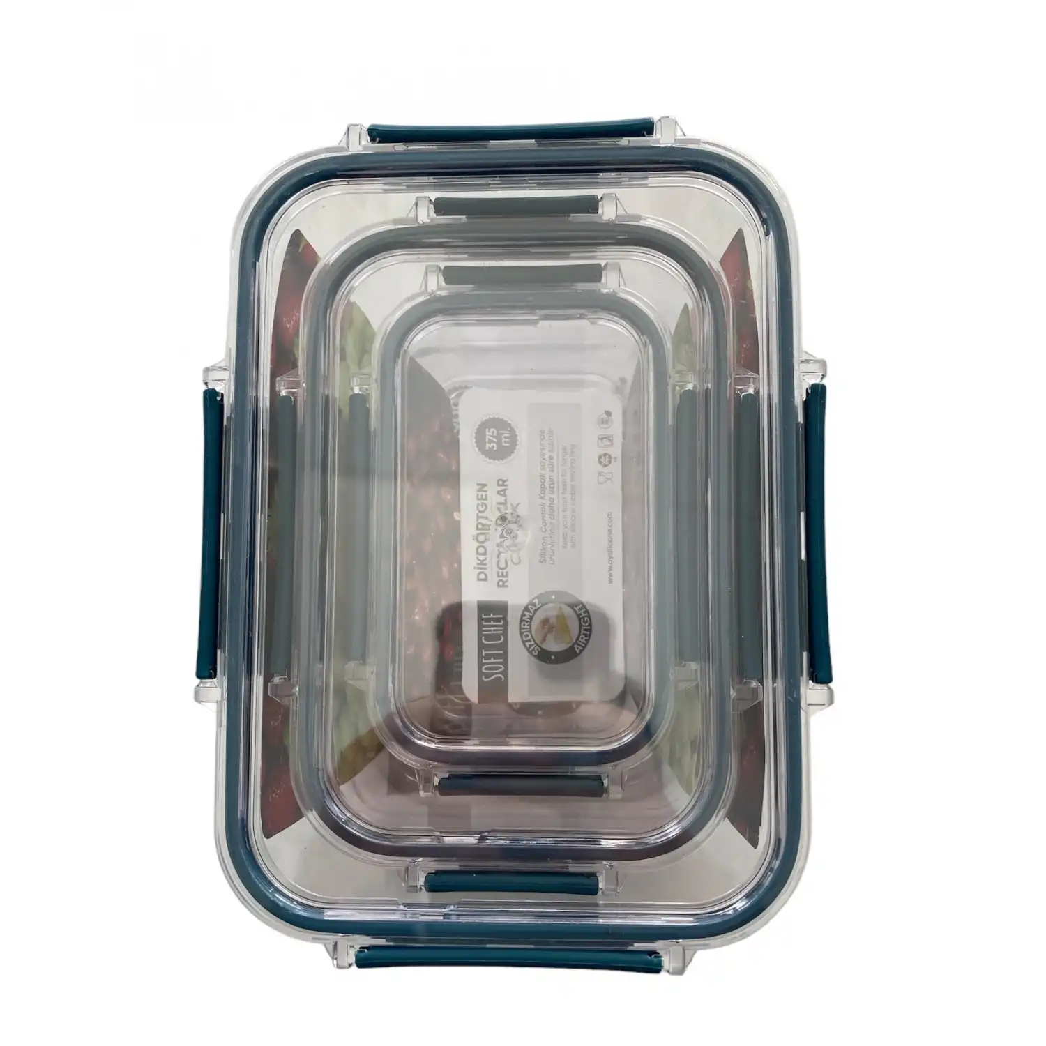 3lü Set Dikdörtgen Kilitli Saklama Kabı - 1700 ML- 900 ML - 375 ML