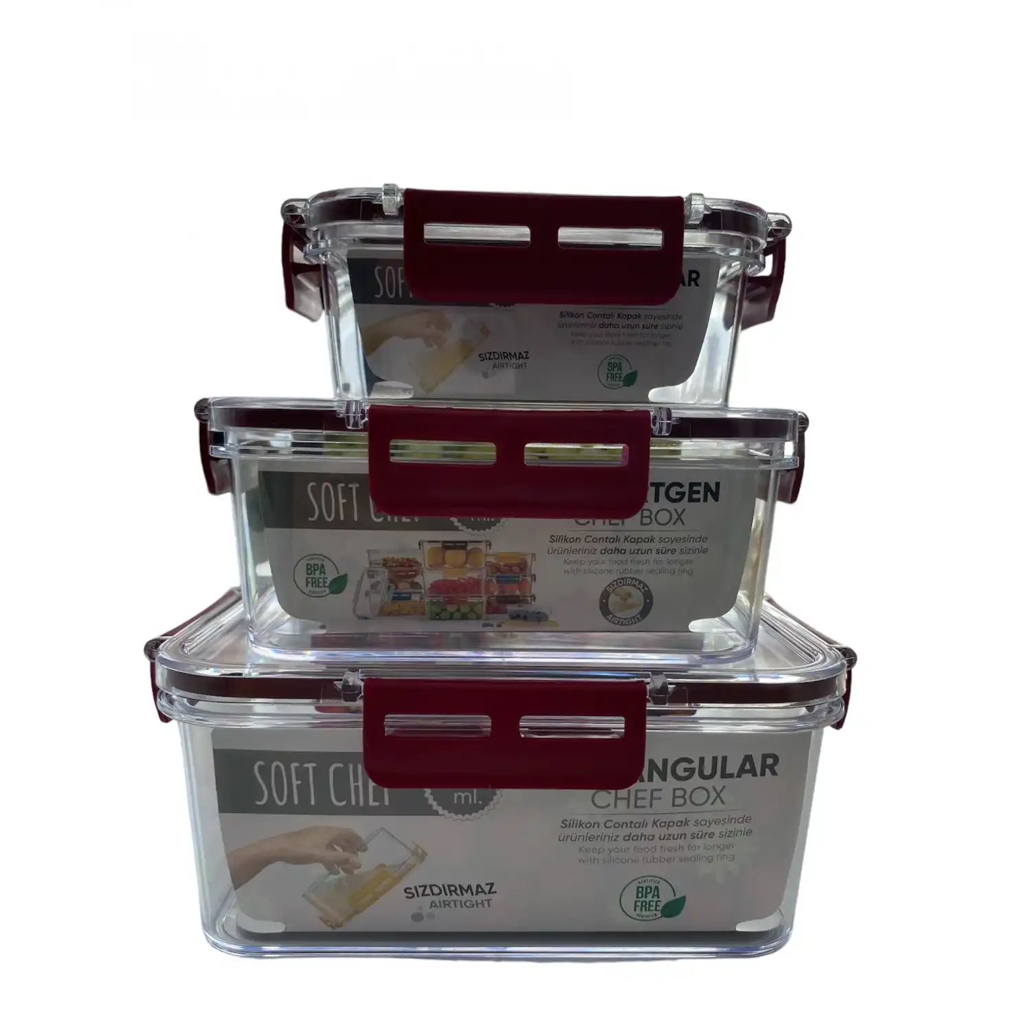 3lü Set Dikdörtgen Kilitli Saklama Kabı - 1700 ML- 900 ML - 375 ML