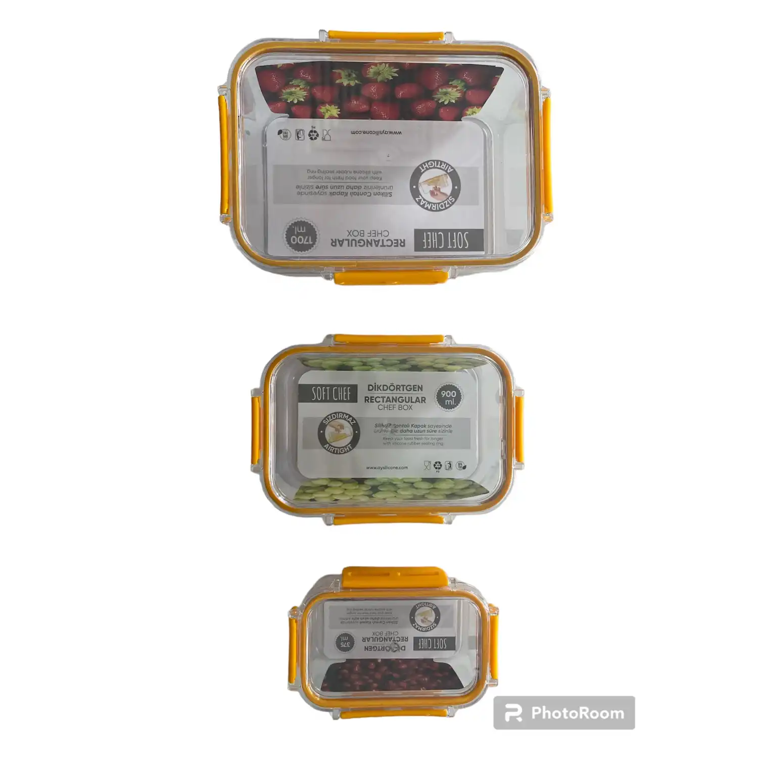 3lü Set Dikdörtgen Kilitli Saklama Kabı - 1700 ML- 900 ML - 375 ML