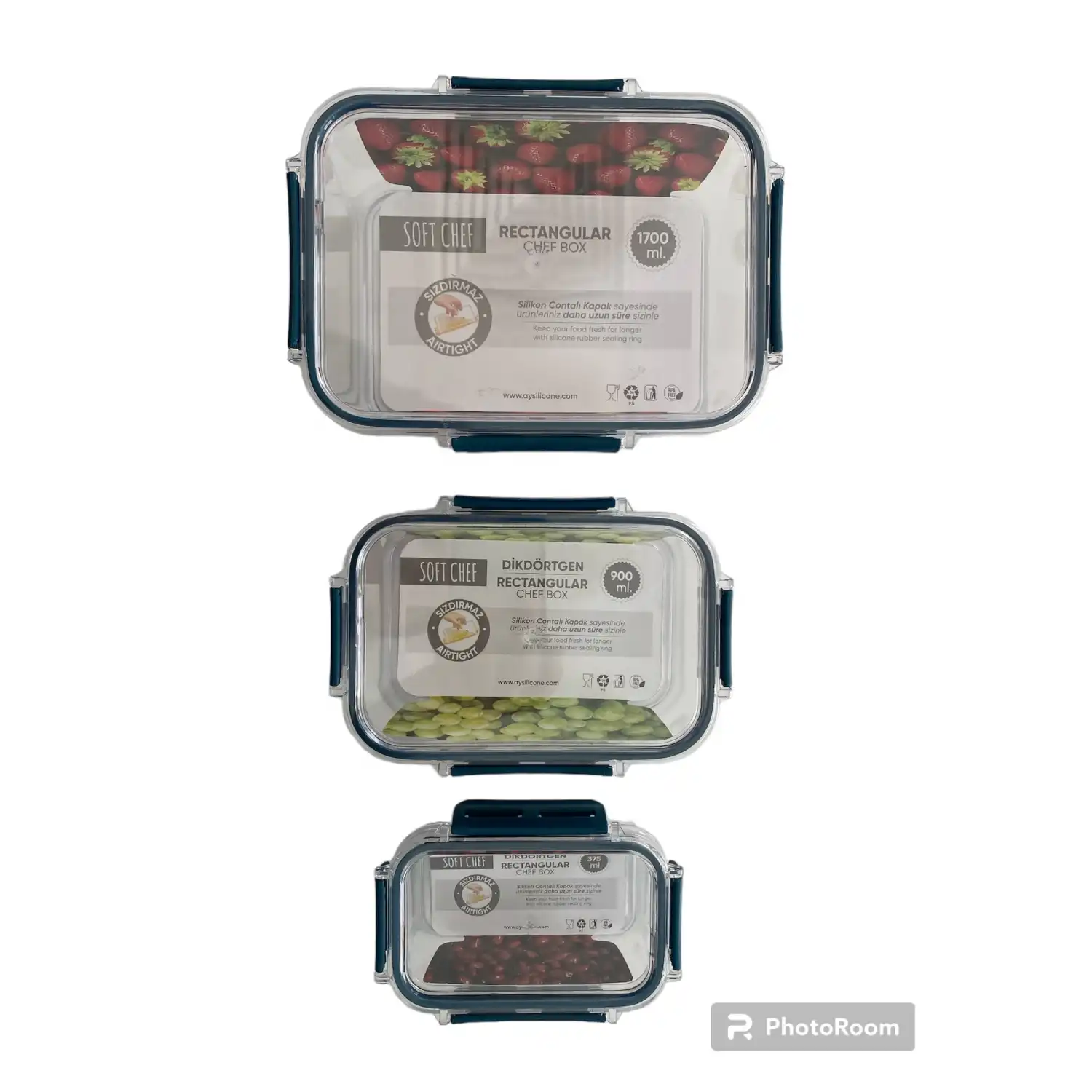 3lü Set Dikdörtgen Kilitli Saklama Kabı - 1700 ML- 900 ML - 375 ML