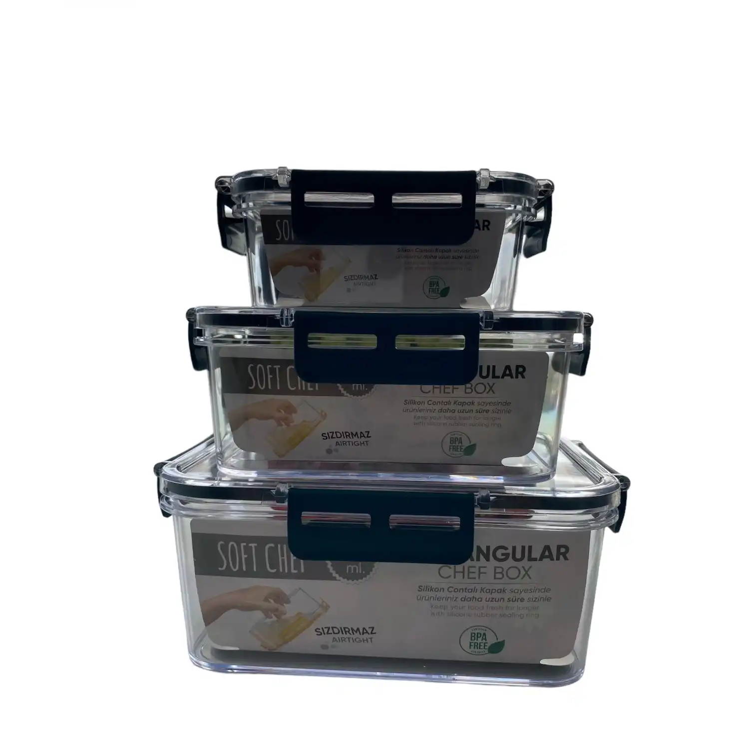 3lü Set Dikdörtgen Kilitli Saklama Kabı - 1700 ML- 900 ML - 375 ML