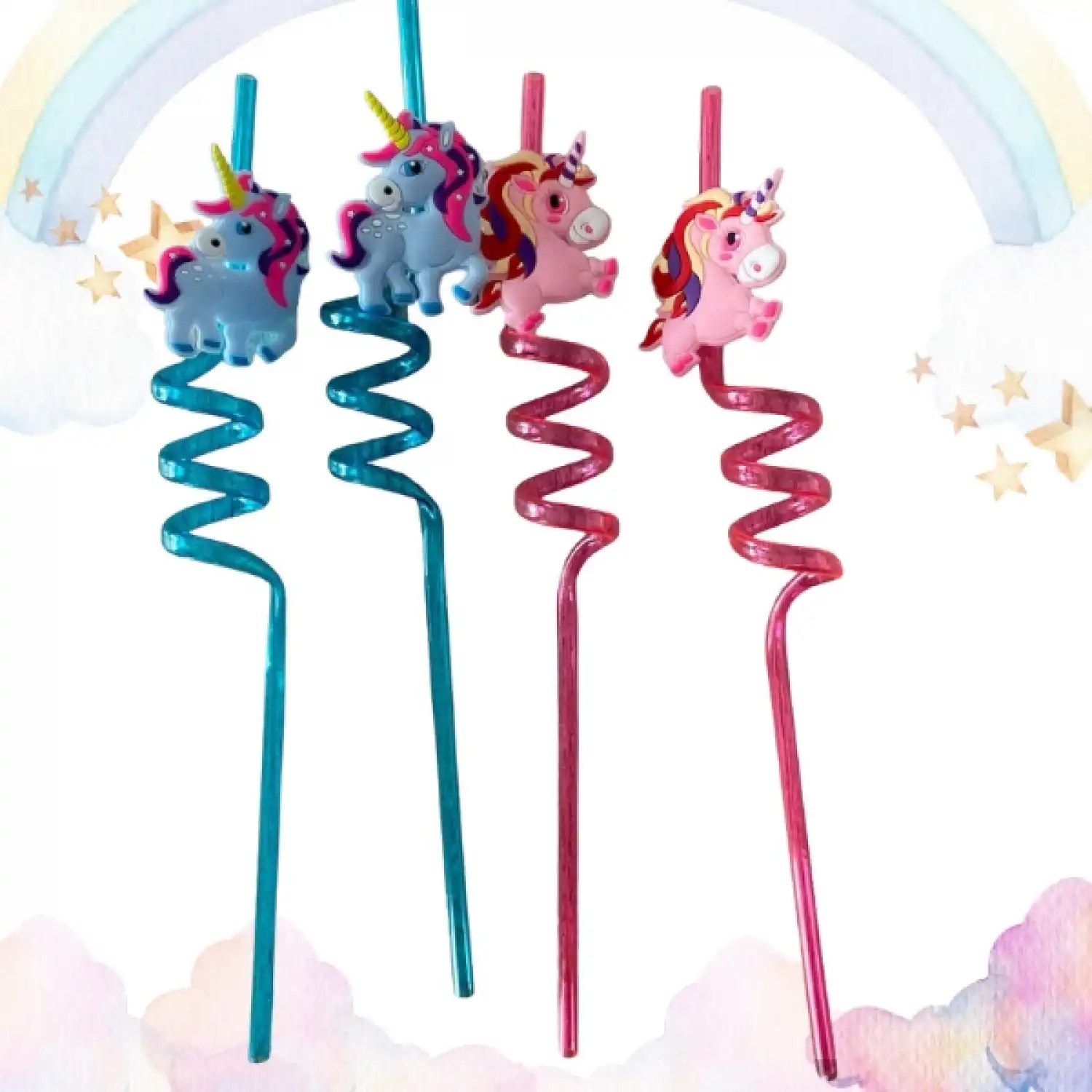 Figürlü Çocuk Kıvırcık Pipet 4lü