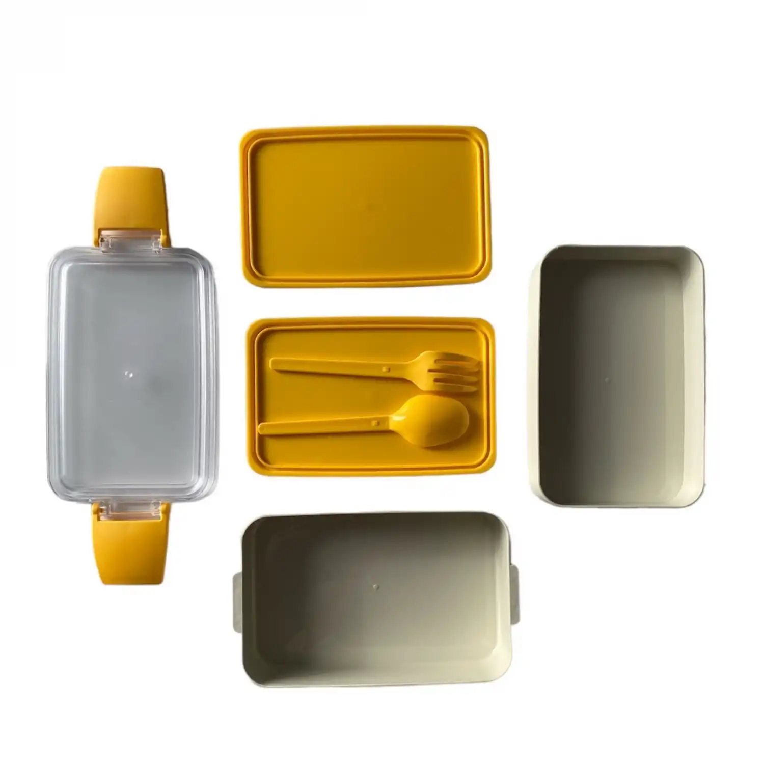 İki Bölmeli Pratik Beslenme Kabı Seti - Krem