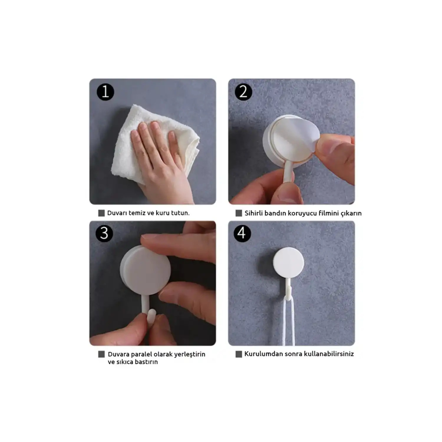 Renkli, Kolay Kurulumlu - Deliksiz Duvar Askıları - Güçlü Yapışkanlı - İz Bırakmayan-10lu