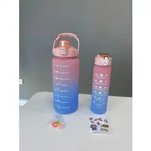 Motivasyonel 2li set Su Matarası | Spor Salonu Su Matarası | 2 Lt Ve 900 Ml Yavru Matara Suluk Pembe