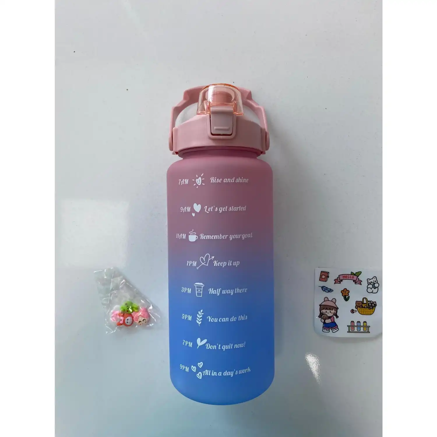 Motivasyonel 2li set Su Matarası | Spor Salonu Su Matarası | 2 Lt Ve 900 Ml Yavru Matara Suluk Pembe