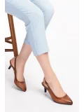Gondol Kadın Hakiki Deri Orta Boy Topuk Stiletto vdt.230 Taba
