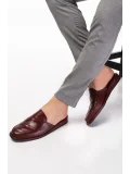 Gondol Erkek Hakiki Deri Damat Ev Terliği kayaş.105 Bordo