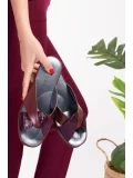 Gondol Hakiki Deri Şık Ev Terliği Blc.005 Bordo Yılan