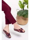 Gondol Hakiki Deri Şık Ev Terliği Blc.005 Bordo Yılan