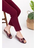 Gondol Hakiki Deri Şık Ev Terliği Blc.005 Bordo Yılan