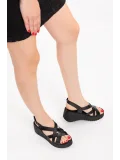 Gondol Hakiki Deri Anatomik Taban Dolgu Topuk Sandalet slt.254 Siyah