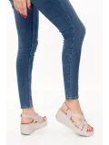 Gondol Hakiki Deri Anatomik Taban Dolgu Topuk Sandalet slt.254 Buz Gri
