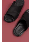 Gondol Erkek Hakiki Deri Çapraz Bant Terlik esm.303 Siyah