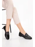 Gondol Hakiki Deri Kadın Köşeli Burun Loafer esl.b06 Siyah