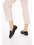 Gondol Hakiki Deri Kadın Köşeli Burun Loafer esl.b06 Siyah