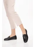 Gondol Hakiki Deri Kadın Köşeli Burun Loafer esl.b06 Siyah