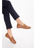 Gondol Hakiki Deri Kadın Köşeli Burun Loafer esl.b06 Taba