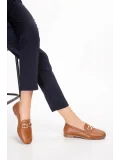 Gondol Hakiki Deri Kadın Köşeli Burun Loafer esl.b06 Taba