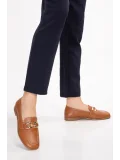 Gondol Hakiki Deri Kadın Köşeli Burun Loafer esl.b06 Taba
