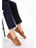 Gondol Hakiki Deri Kadın Köşeli Burun Loafer esl.b06 Taba
