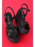 Gondol Kadın Hakiki Deri Dolgu Topuk Platform Sandalet ell.5044 Siyah