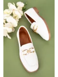 Gondol Hakiki Deri Kadın Köşeli Burun Loafer esl.b06 Beyaz