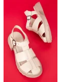 Gondol Hakiki Deri Kafesli Yumuşak Taban Rahat Sandalet elnr.494 Kemik