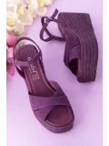 Gondol Kadın Hakiki Deri Dolgu Topuk Platform Sandalet ell.5044 Mor