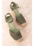 Gondol Kadın Hakiki Deri Dolgu Topuk Platform Sandalet ell.6215 Haki Süet
