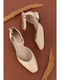 Gondol Hakiki Deri Kısa Topuklu Ayakkabı vdt.010 Krem