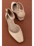 Gondol Hakiki Deri Kısa Topuklu Ayakkabı vdt.010 Krem