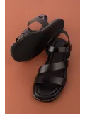 Gondol Kadın Hakiki Deri Renkli Kombin Vaketa Sandalet ayh.410 Siyah