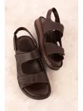 Gondol Unisex Hakiki Deri Cırtlı Ayarlanabilir Rahat Sandalet hkm.31 Kahverengi