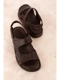 Gondol Unisex Hakiki Deri Cırtlı Ayarlanabilir Rahat Sandalet hkm.31 Kahverengi