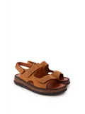 Gondol Unisex Hakiki Deri Cırtlı Ayarlanabilir Rahat Sandalet hkm.31 Taba