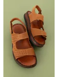 Gondol Unisex Hakiki Deri Cırtlı Ayarlanabilir Rahat Sandalet hkm.31 Taba