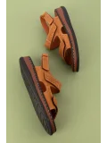 Gondol Unisex Hakiki Deri Cırtlı Ayarlanabilir Rahat Sandalet hkm.31 Taba