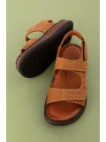 Gondol Unisex Hakiki Deri Cırtlı Ayarlanabilir Rahat Sandalet hkm.31 Taba