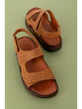 Gondol Unisex Hakiki Deri Cırtlı Ayarlanabilir Rahat Sandalet hkm.31 Taba