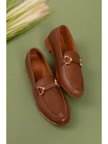 Gondol Hakiki Deri Kadın Tokalı Loafer esl.1852 Taba