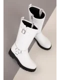 Gondol Hakiki Deri Günlük Kaymaz Taban Yarım Çizme anl.2795 Beyaz