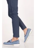 Gondol Erkek Hakiki Deri Hafif Taban Loafer Ayakkabı tx.13361 Mavi Süet