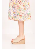 Gondol Kadın İçi Hakiki Deri Keten Dolgu Topuk Platform Sandalet ell.6948 Bej