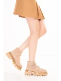 Gondol Kadın Hakiki Deri Tokalı Şık Hafif Bot Rosalie Bej Süet