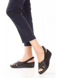 Gondol Hakiki Deri Dolgu Topuklu Sandalet asy.848 Siyah