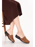 Gondol Kadın İçi Dışı Hakiki Deri Şık Ev Terliği Özl.960 Taba Leopar